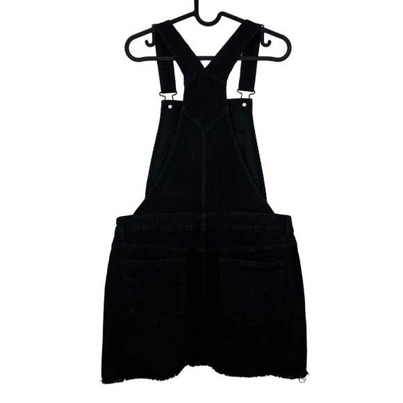 American Eagle AE Black Corduroy Frayed Hem Overall Mini Dress Size Medium - Picture 3 of 9